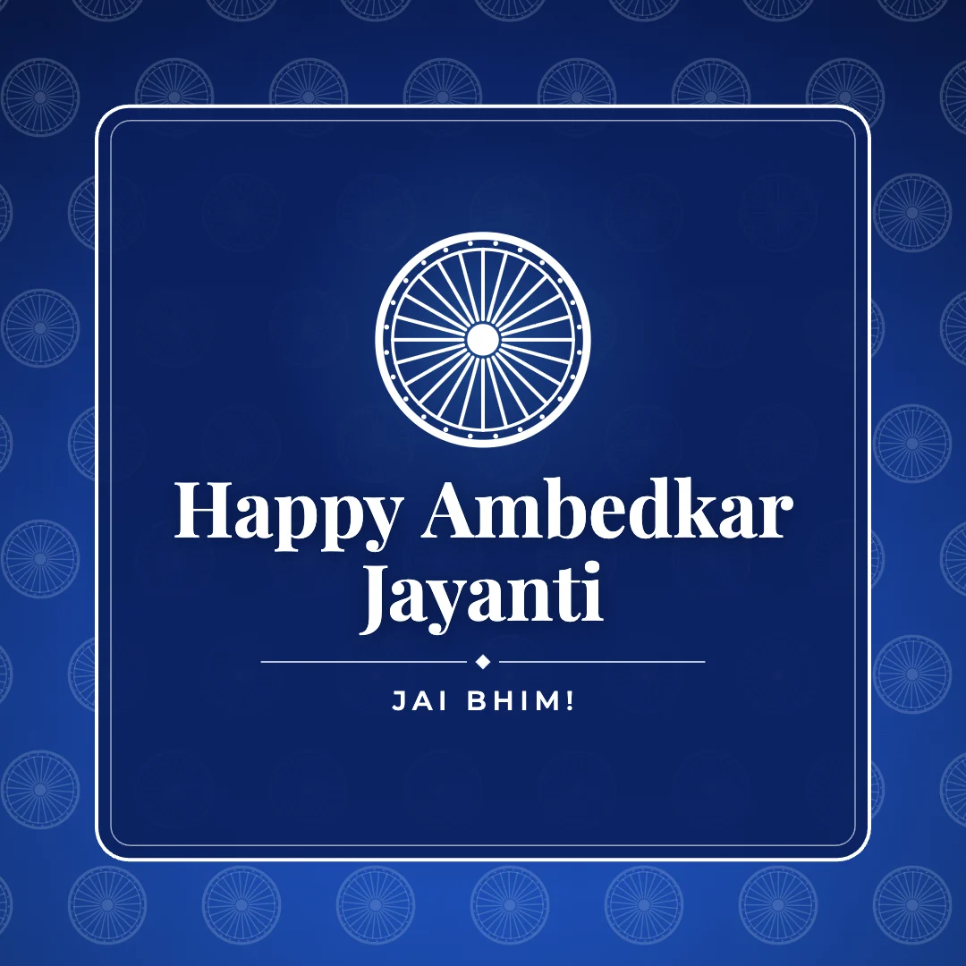 Happy Ambedkar Jayanti greeting image in pattern panel style with the wish “Jai Bhim!”