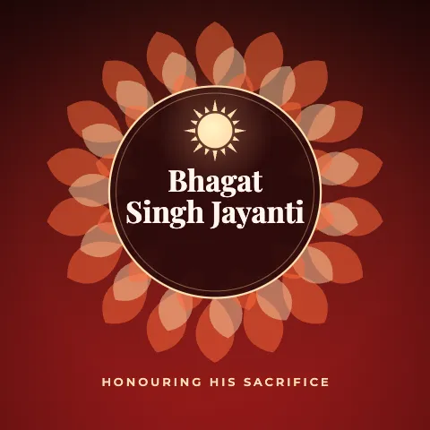 Bhagat Singh Jayanti greeting image in mandala circle style with the wish “Honouring his sacrifice”