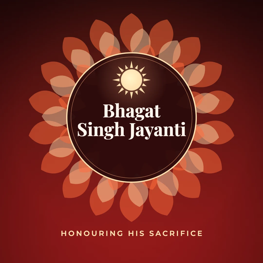 Bhagat Singh Jayanti greeting image in mandala circle style with the wish “Honouring his sacrifice”