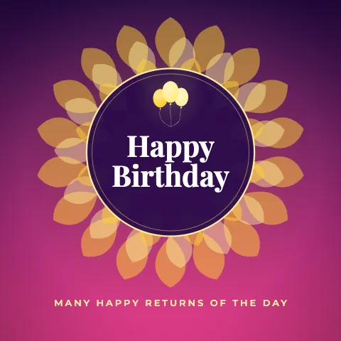 Happy Birthday greeting image in mandala circle style with the wish “Many happy returns of the day”