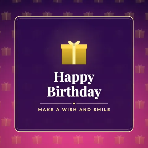 Happy Birthday greeting image in pattern panel style with the wish “Make a wish and smile”