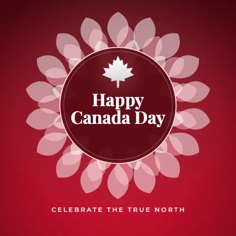 Happy Canada Day greeting image in mandala circle style with the wish “Celebrate the true north”