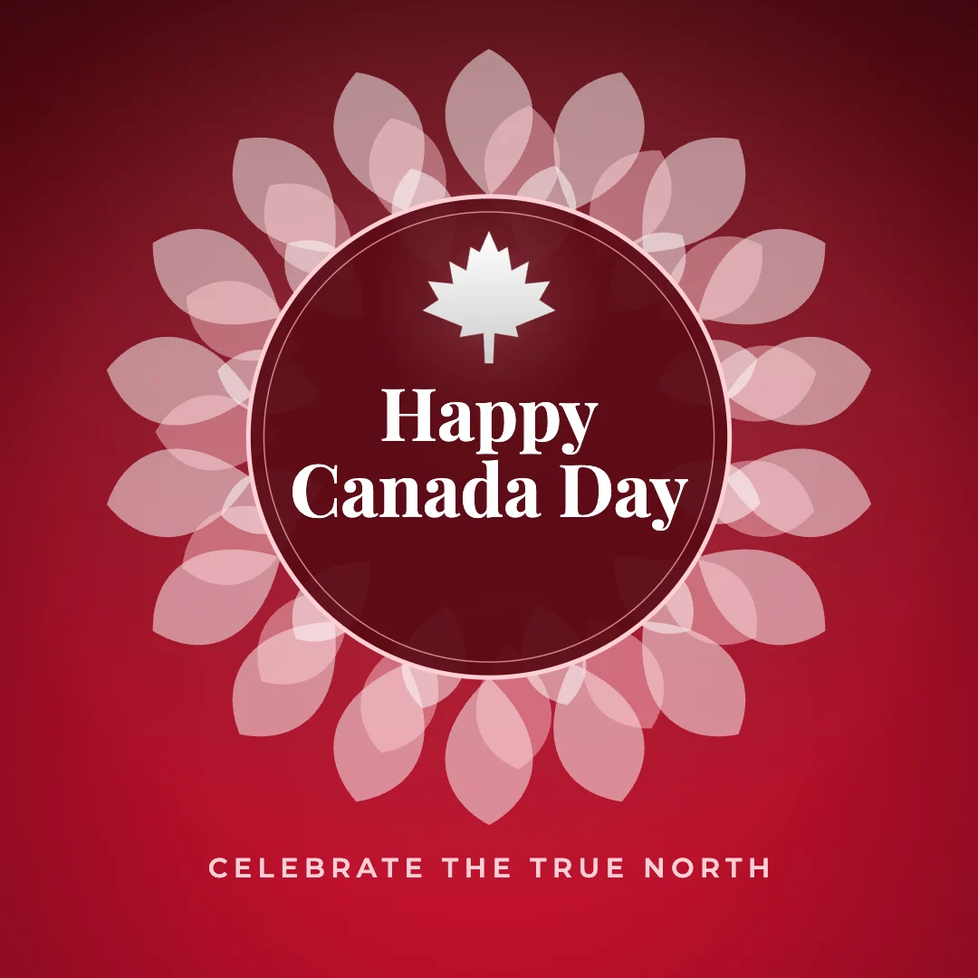 Happy Canada Day greeting image in mandala circle style with the wish “Celebrate the true north”