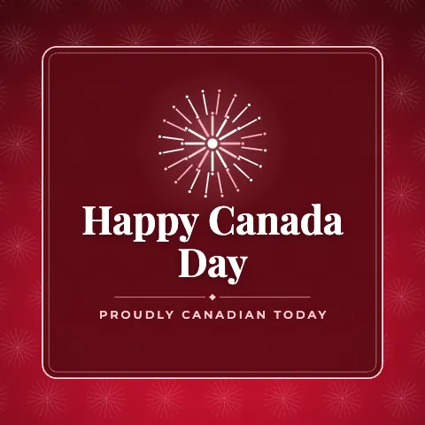 Happy Canada Day greeting image in pattern panel style with the wish “Proudly Canadian today”