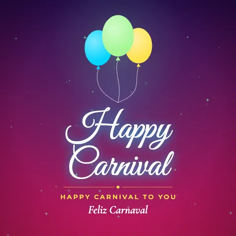 Happy Carnival greeting image in golden glow style with the wish “Happy Carnival to you” and the greeting in Portuguese