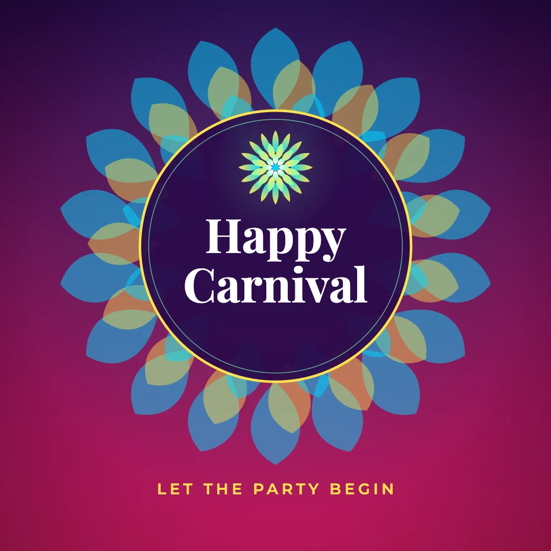 Happy Carnival greeting image in mandala circle style with the wish “Let the party begin”