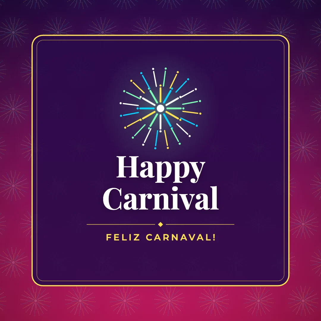 Happy Carnival greeting image in pattern panel style with the wish “Feliz Carnaval!”