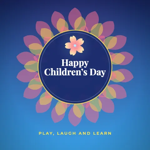 Happy Children’s Day greeting image in mandala circle style with the wish “Play, laugh and learn”