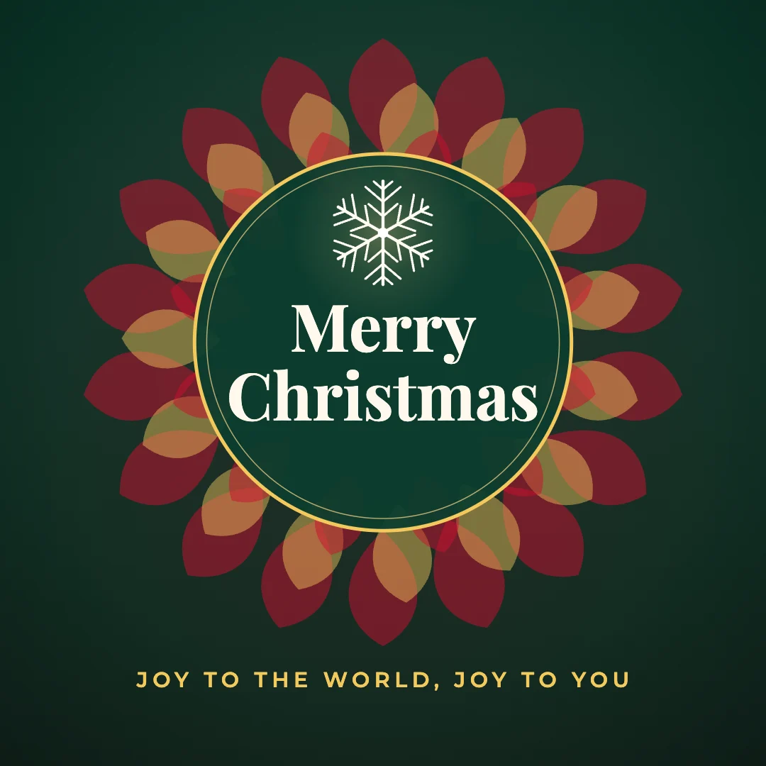 Merry Christmas greeting image in mandala circle style with the wish “Joy to the world, joy to you”