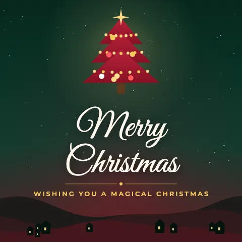 Merry Christmas greeting image in night skyline style with the wish “Wishing you a magical Christmas”