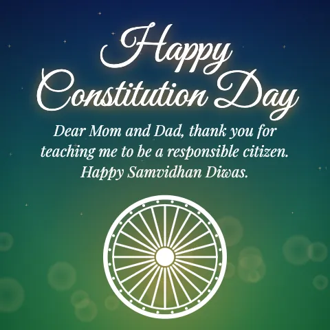 Happy Constitution Day message card: “Dear Mom and Dad, thank you for teaching me to be a responsible citizen. Happy Samvidhan Diwas.”