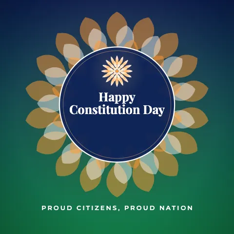 Happy Constitution Day greeting image in mandala circle style with the wish “Proud citizens, proud nation”