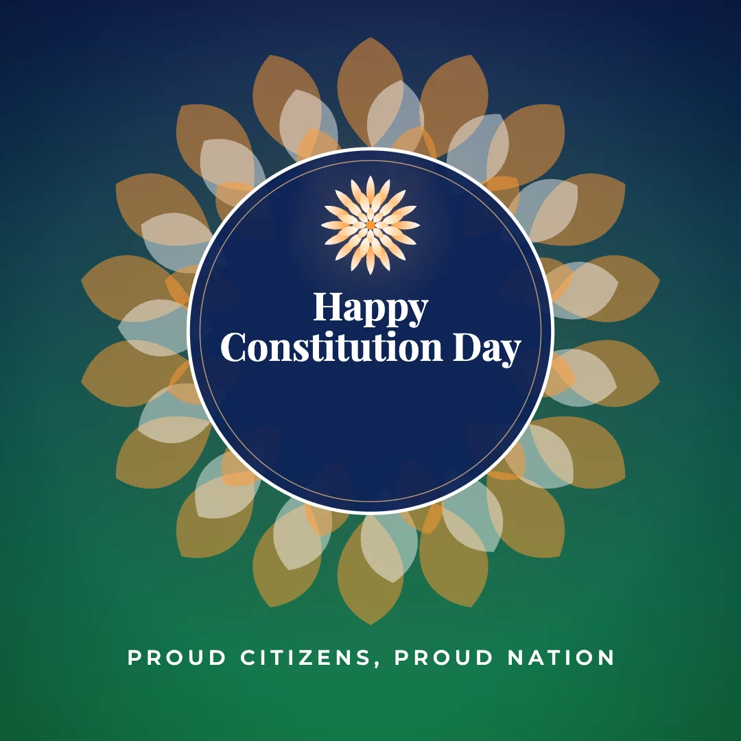 Happy Constitution Day greeting image in mandala circle style with the wish “Proud citizens, proud nation”