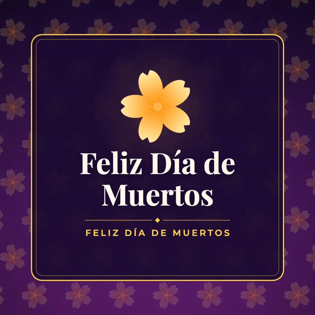 Feliz Día de Muertos greeting image in pattern panel style with the wish “Feliz Día de Muertos”