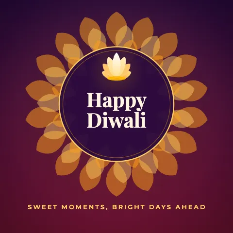 Happy Diwali greeting image in mandala circle style with the wish “Sweet moments, bright days ahead”