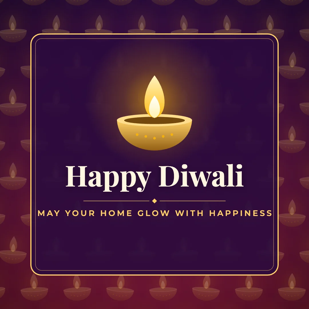 Happy Diwali greeting image in pattern panel style with the wish “May your home glow with happiness”