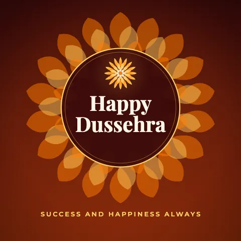 Happy Dussehra greeting image in mandala circle style with the wish “Success and happiness always”