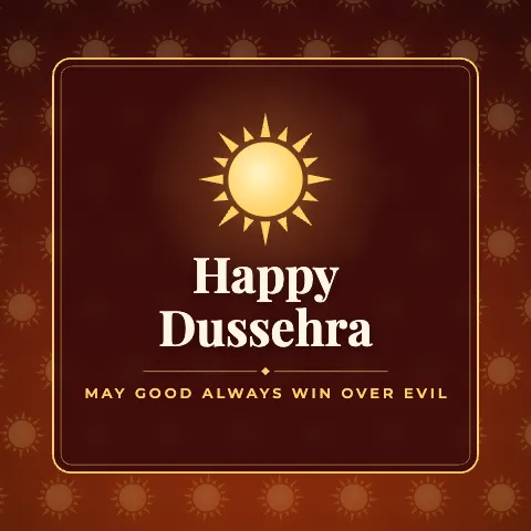 Happy Dussehra greeting image in pattern panel style with the wish “May good always win over evil”
