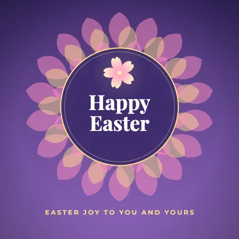 Happy Easter greeting image in mandala circle style with the wish “Easter joy to you and yours”