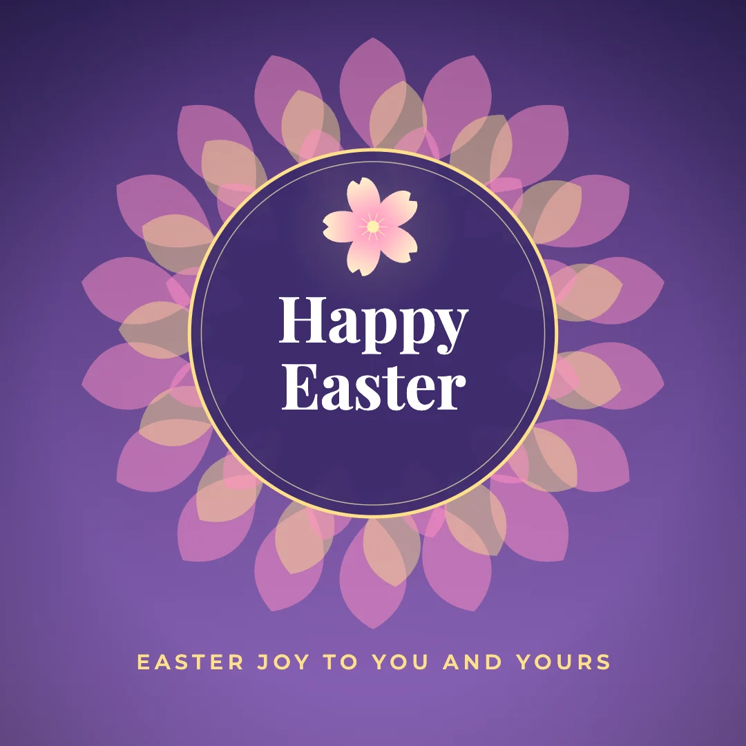 Happy Easter greeting image in mandala circle style with the wish “Easter joy to you and yours”