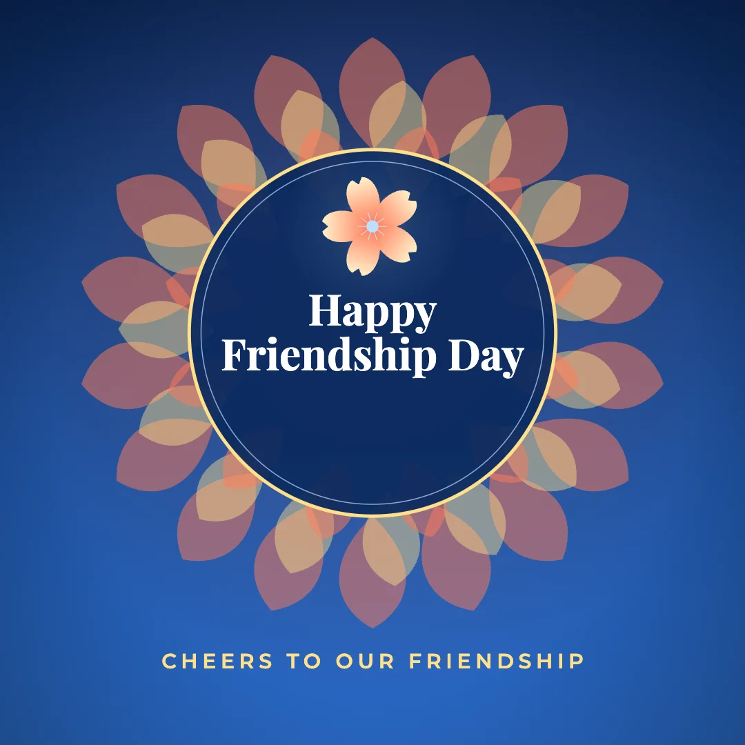 Happy Friendship Day greeting image in mandala circle style with the wish “Cheers to our friendship”