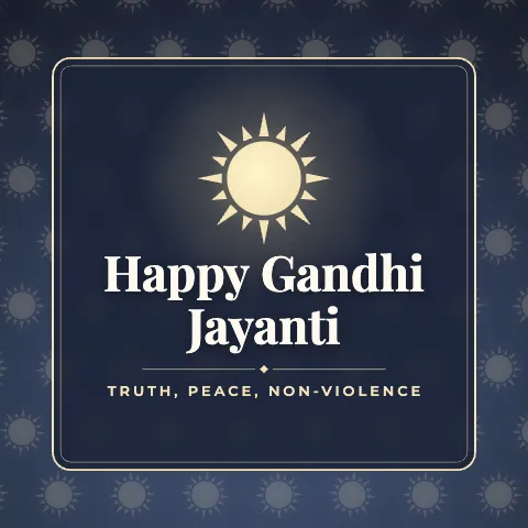 Happy Gandhi Jayanti greeting image in pattern panel style with the wish “Truth, peace, non-violence”