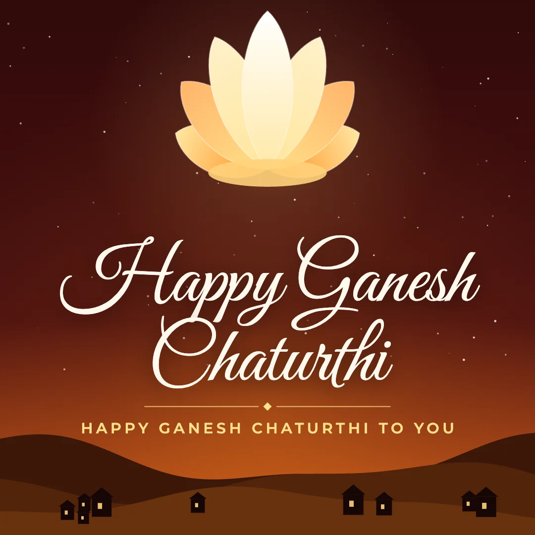 Happy Ganesh Chaturthi greeting image in night skyline style with the wish “Happy Ganesh Chaturthi to you”