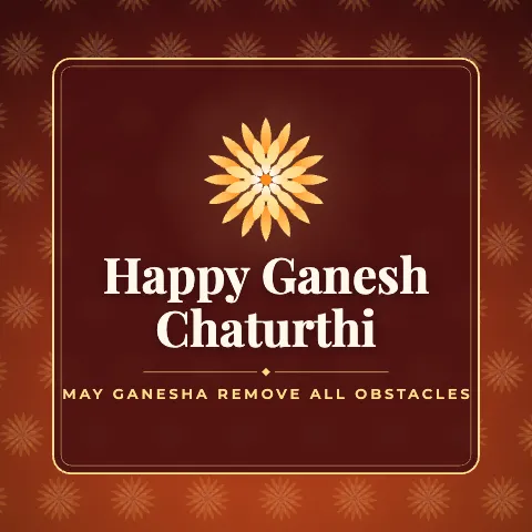 Happy Ganesh Chaturthi greeting image in pattern panel style with the wish “May Ganesha remove all obstacles”