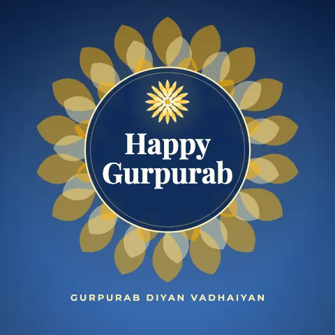 Happy Gurpurab greeting image in mandala circle style with the wish “Gurpurab diyan vadhaiyan”