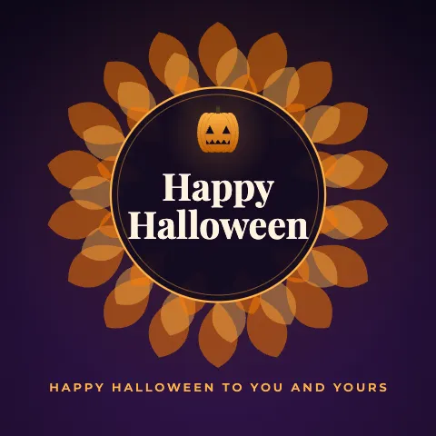 Happy Halloween greeting image in mandala circle style with the wish “Happy Halloween to you and yours”