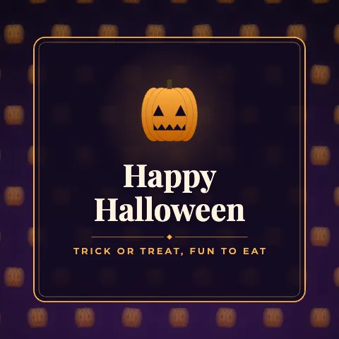 Happy Halloween greeting image in pattern panel style with the wish “Trick or treat, fun to eat”