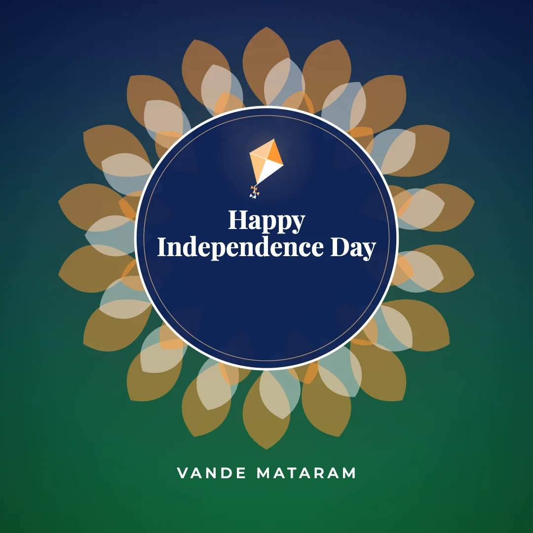 Happy Independence Day greeting image in mandala circle style with the wish “Vande Mataram”