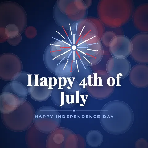 Happy 4th of July greeting image in bokeh lights style with the wish “Happy Independence Day”