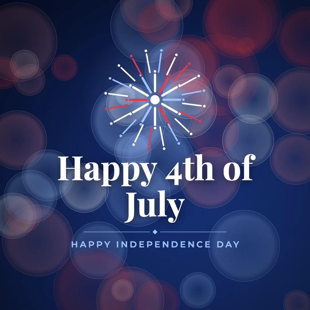 Happy 4th of July greeting image in bokeh lights style with the wish “Happy Independence Day”