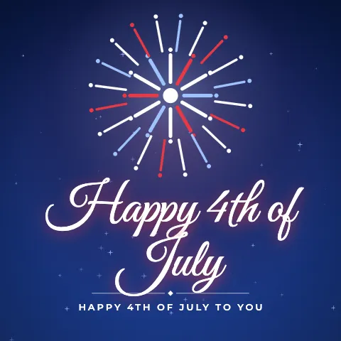 Happy 4th of July greeting image in golden glow style with the wish “Happy 4th of July to you”