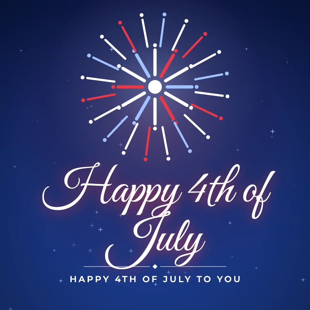 Happy 4th of July greeting image in golden glow style with the wish “Happy 4th of July to you”