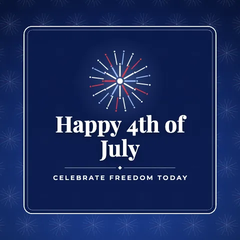 Happy 4th of July greeting image in pattern panel style with the wish “Celebrate freedom today”