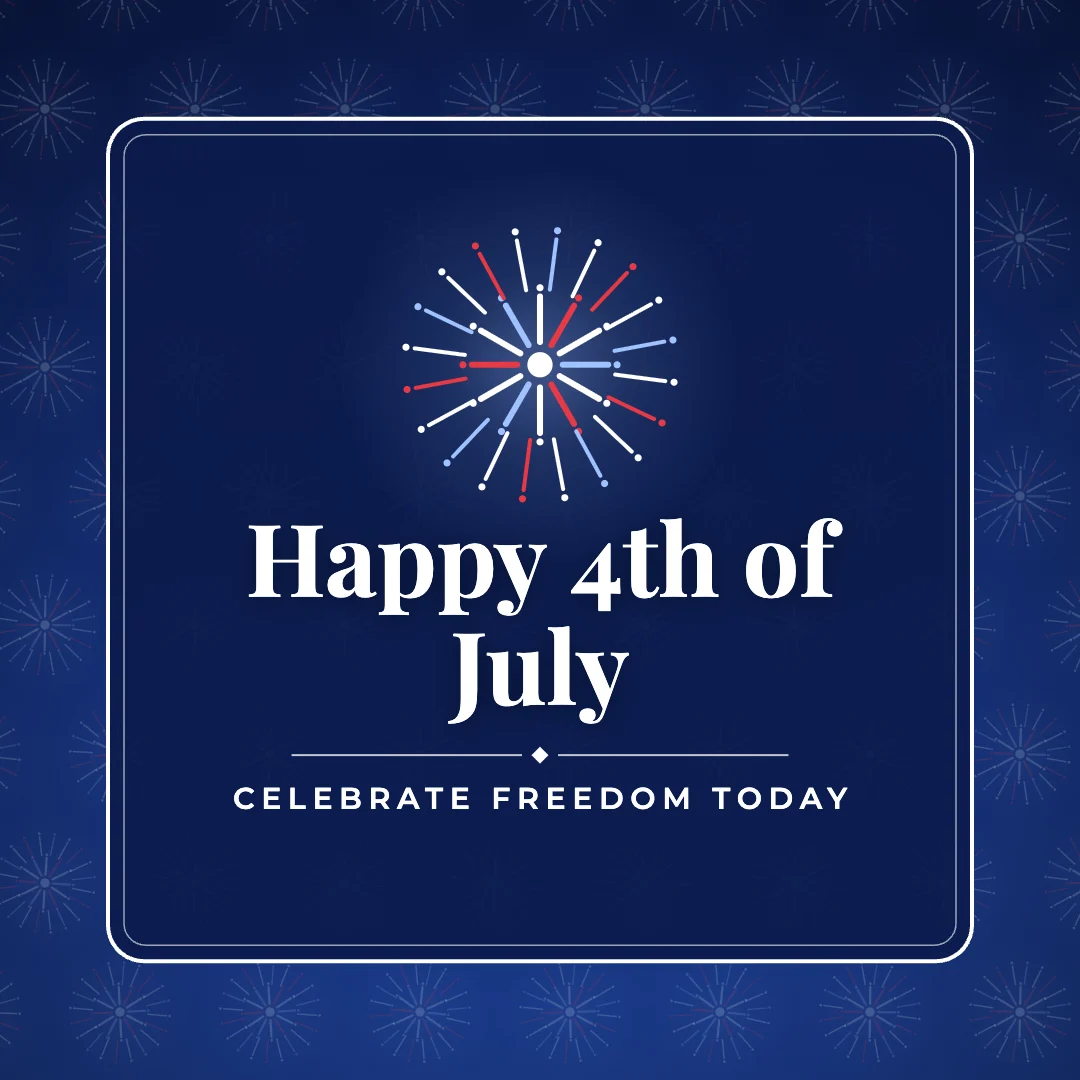 Happy 4th of July greeting image in pattern panel style with the wish “Celebrate freedom today”