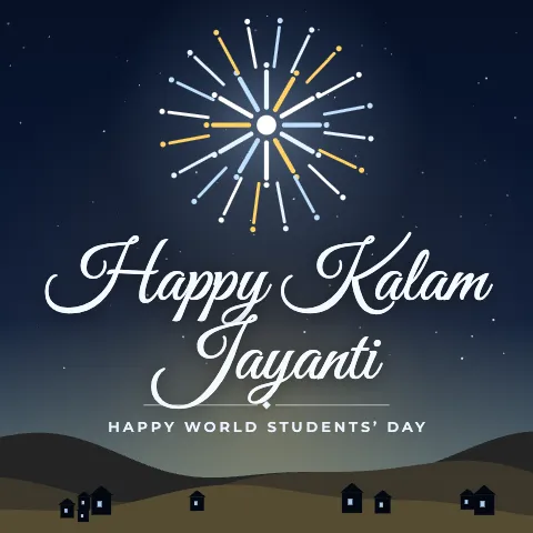 Happy Kalam Jayanti greeting image in night skyline style with the wish “Happy World Students’ Day”