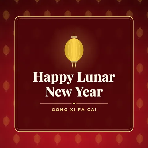 Happy Lunar New Year greeting image in pattern panel style with the wish “Gong Xi Fa Cai”