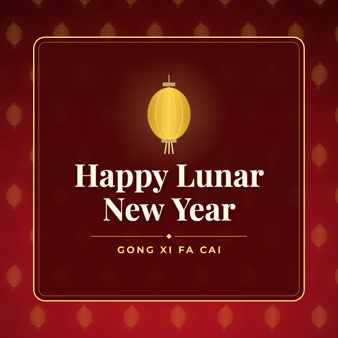 Happy Lunar New Year greeting image in pattern panel style with the wish “Gong Xi Fa Cai”