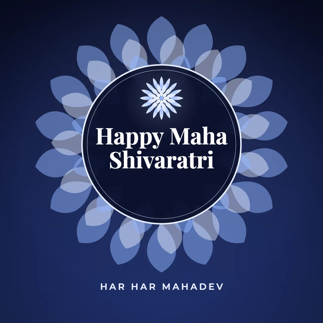 Happy Maha Shivaratri greeting image in mandala circle style with the wish “Har Har Mahadev”