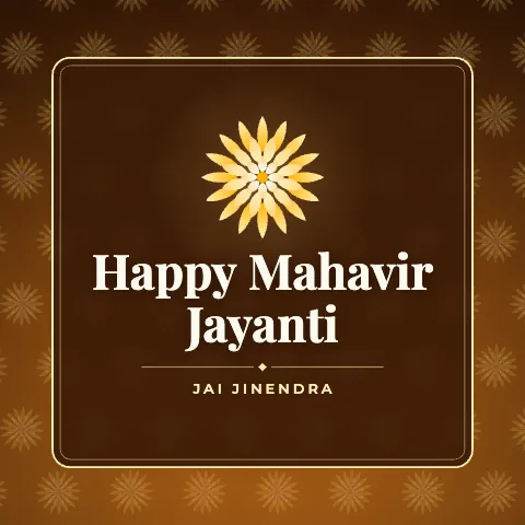 Happy Mahavir Jayanti greeting image in pattern panel style with the wish “Jai Jinendra”