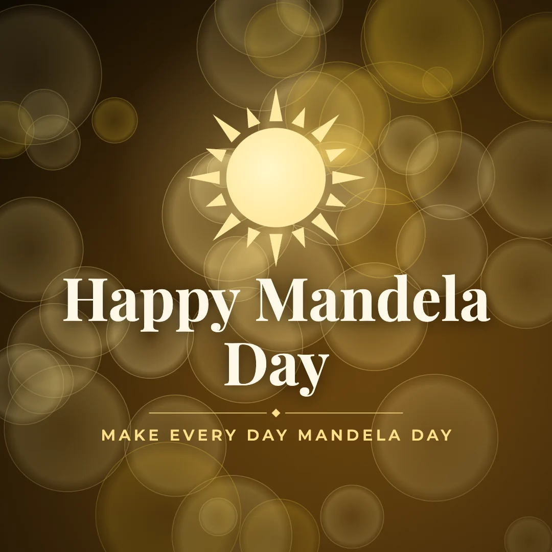 Happy Mandela Day greeting image in bokeh lights style with the wish “Make every day Mandela Day”