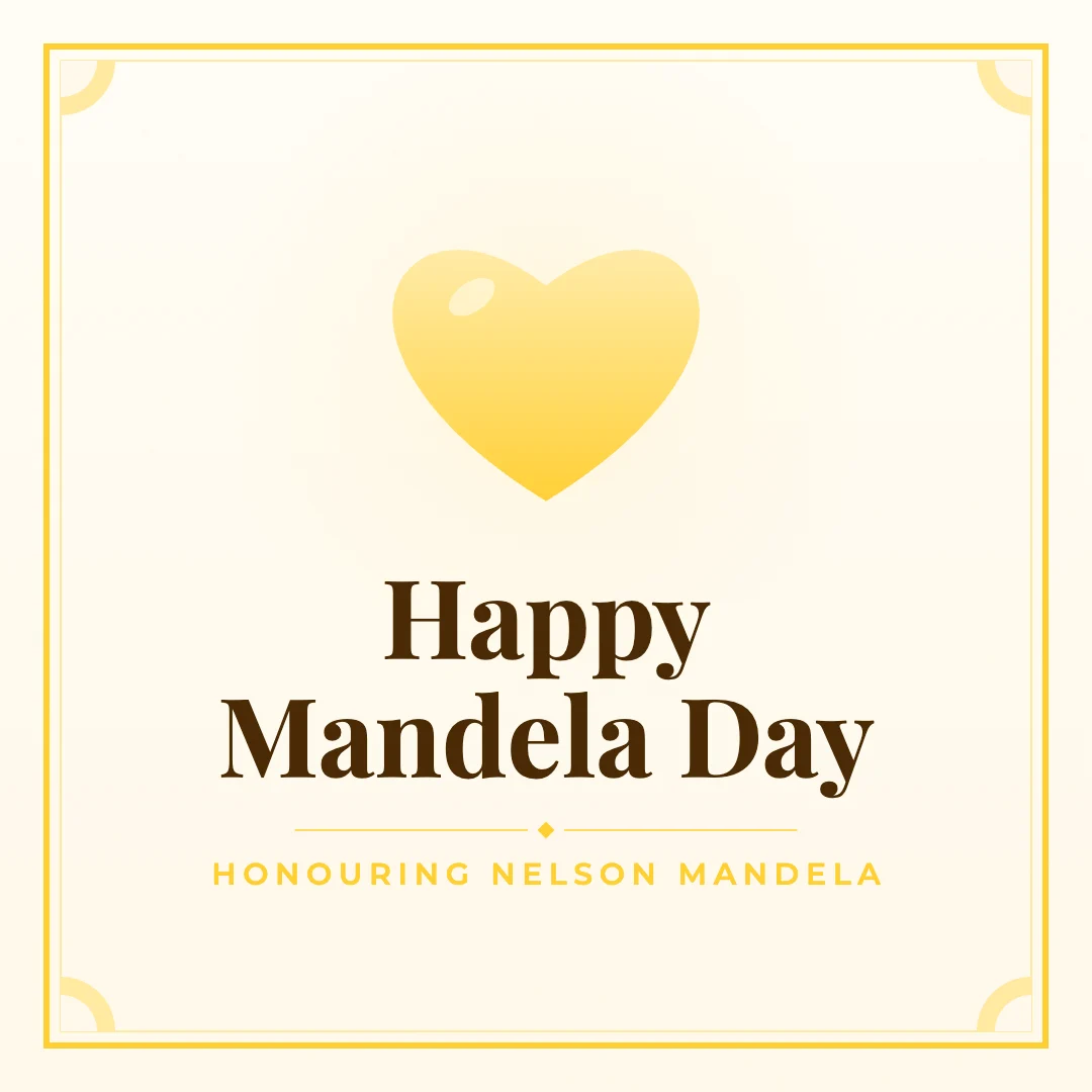 Happy Mandela Day greeting image in classic frame style with the wish “Honouring Nelson Mandela”