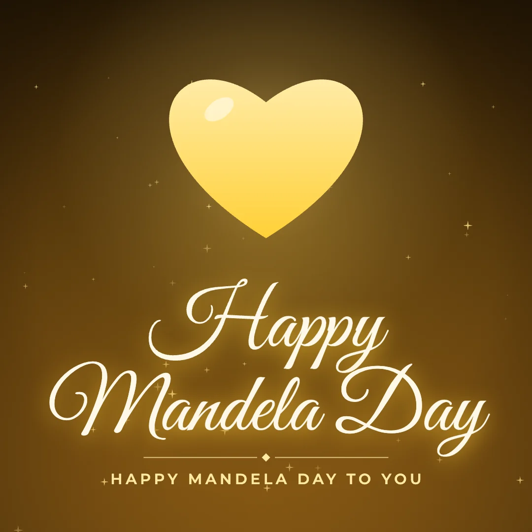 Happy Mandela Day greeting image in golden glow style with the wish “Happy Mandela Day to you”