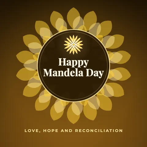 Happy Mandela Day greeting image in mandala circle style with the wish “Love, hope and reconciliation”