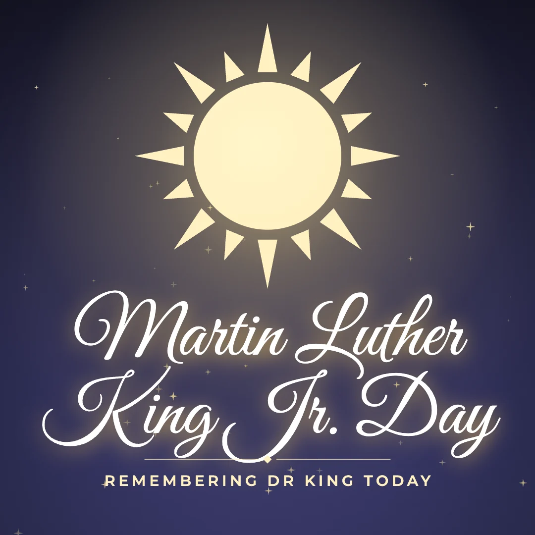 Martin Luther King Jr. Day greeting image in golden glow style with the wish “Remembering Dr King today”