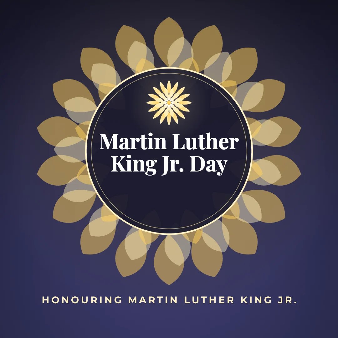 Martin Luther King Jr. Day greeting image in mandala circle style with the wish “Honouring Martin Luther King Jr.”