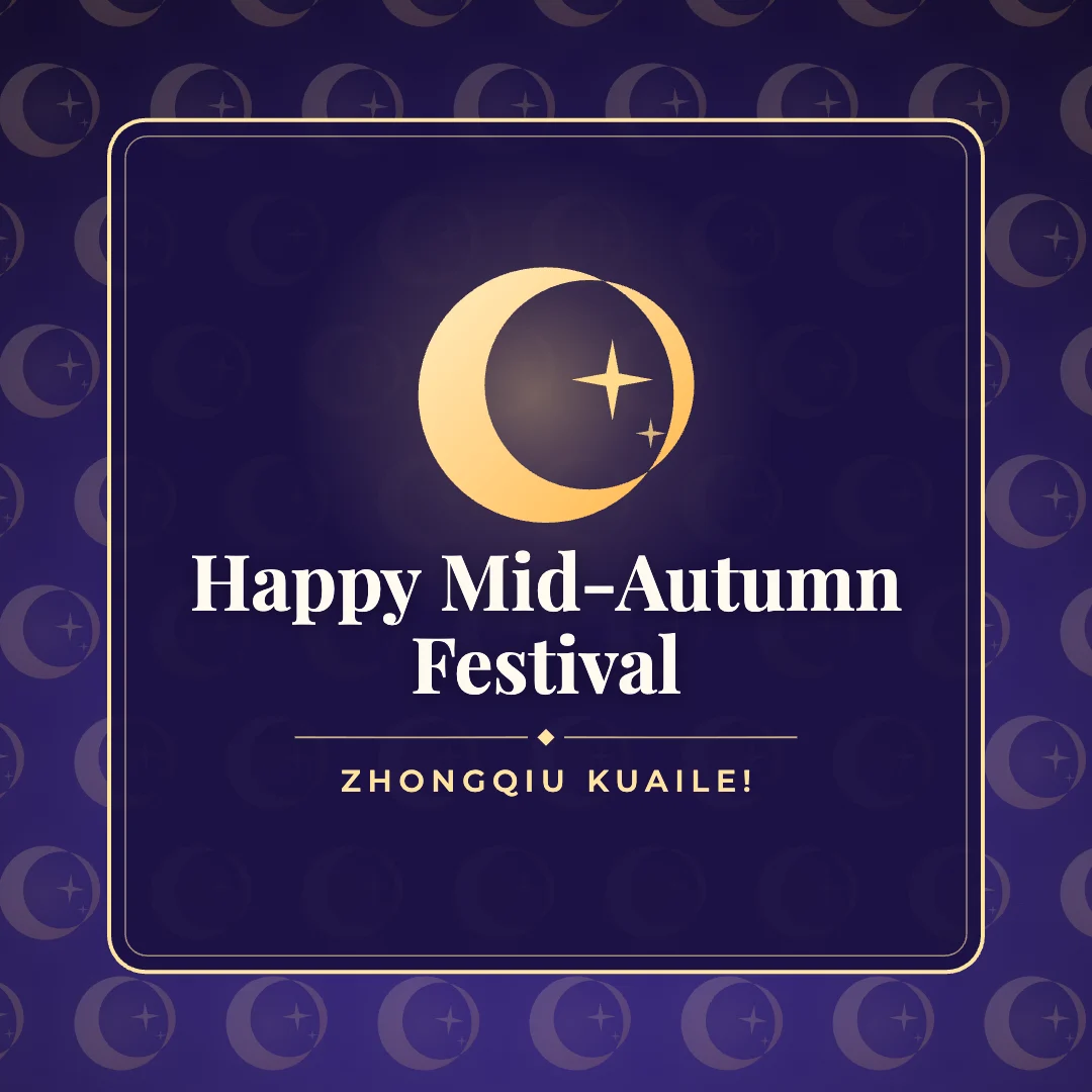 Happy Mid-Autumn Festival greeting image in pattern panel style with the wish “Zhongqiu Kuaile!”